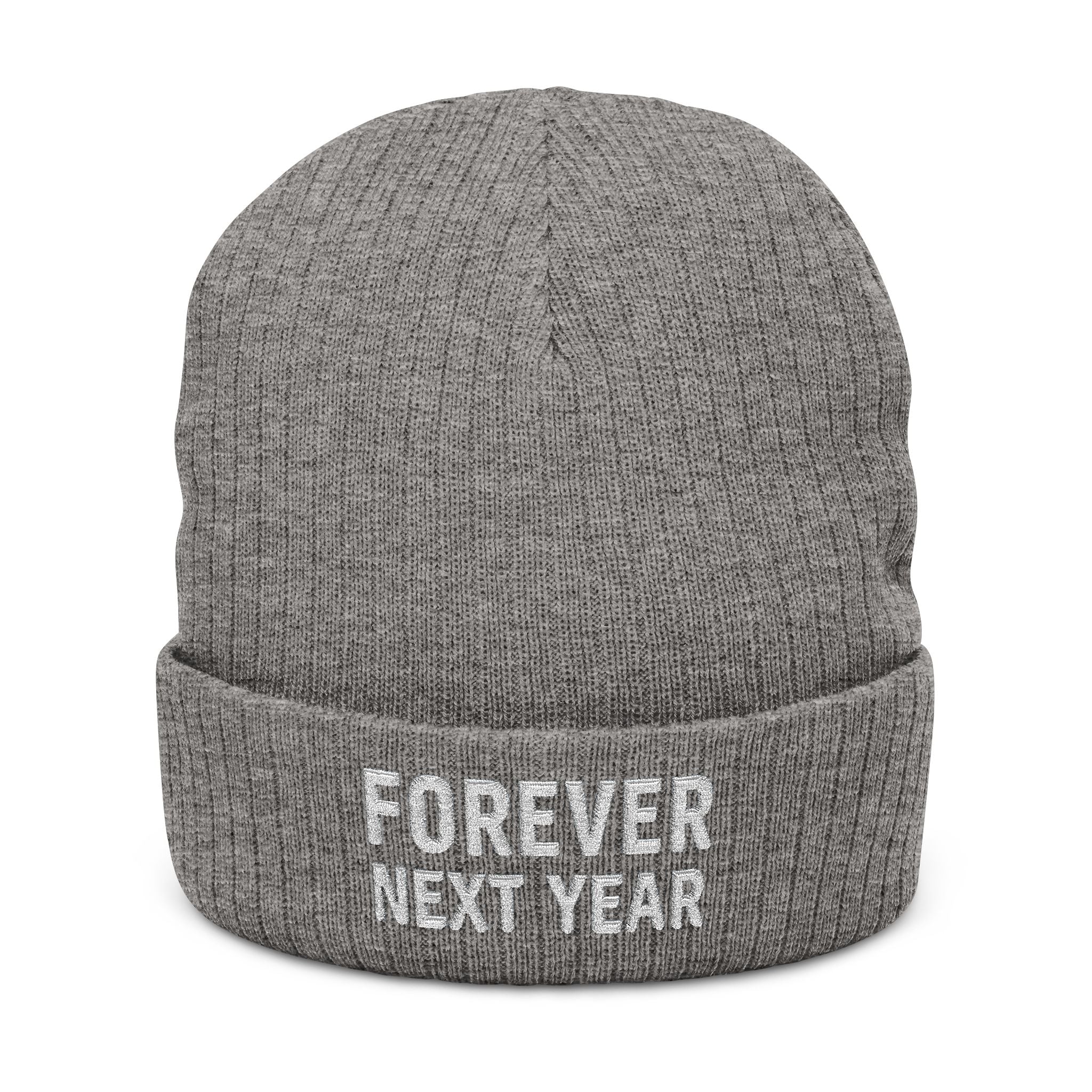 Forever Next Year Knit Beanie, Black and White, Gray and White, Bronx Baseball Edition — Embroidered Cuffed Winter Hat