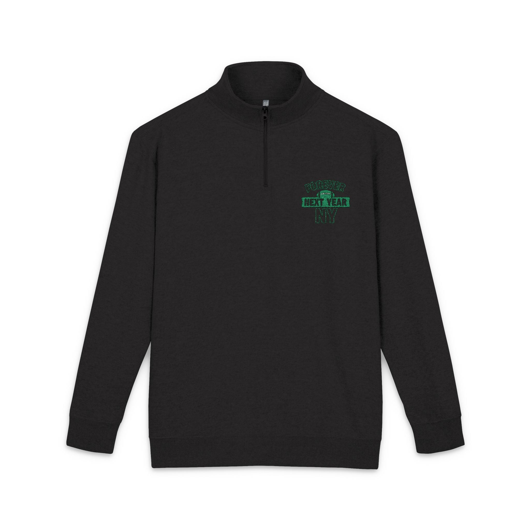 Embroidered Quarter‑Zip Pullover NY Football Edition - Forever Next Year NY, Black and Green