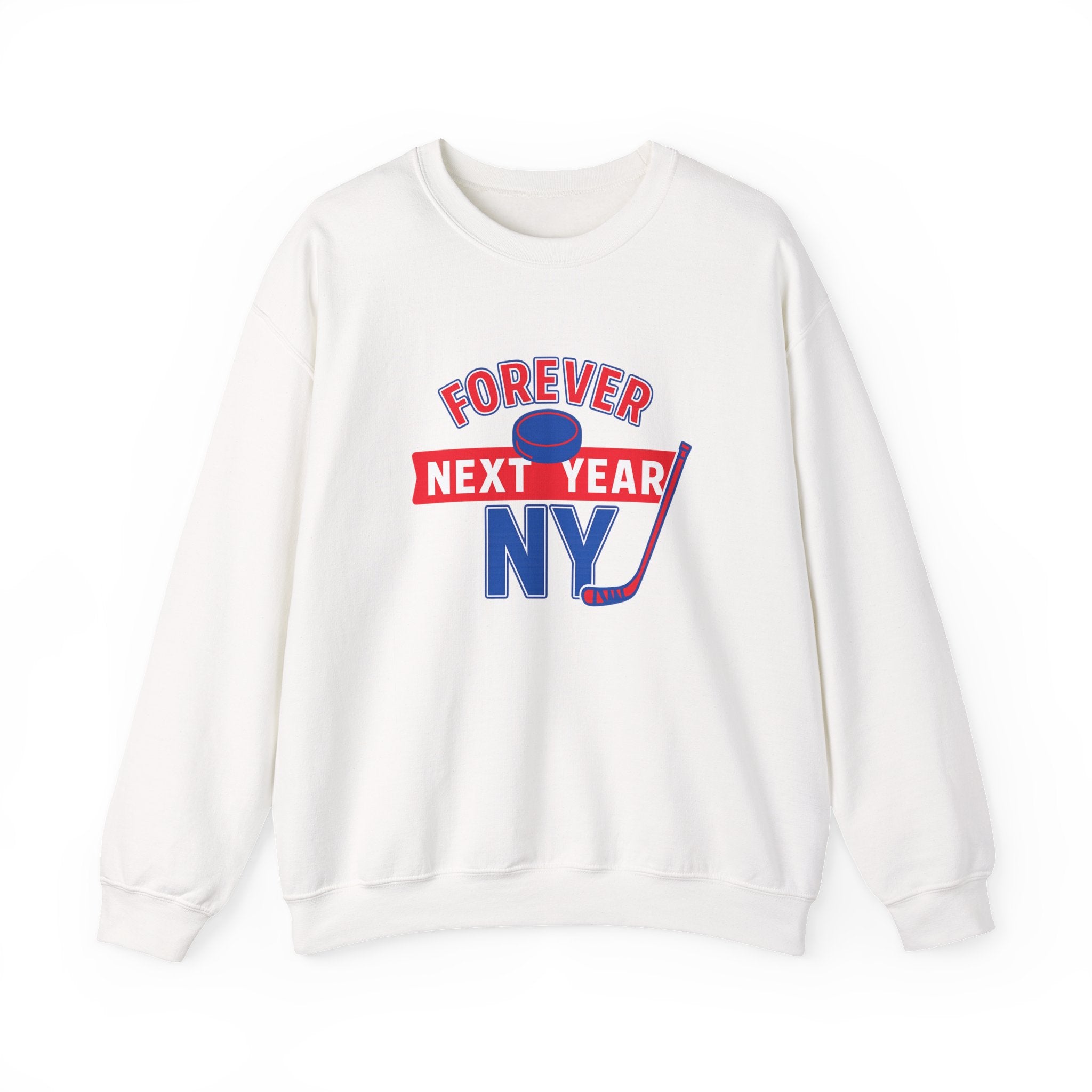 Forever Next Year NY Crewneck Sweatshirt Red and Blue, Hockey Fan, Cozy Unisex Sweatshirt, Sports Apparel, Gift for Him/Her, Casual Wear, Football Fan Gear