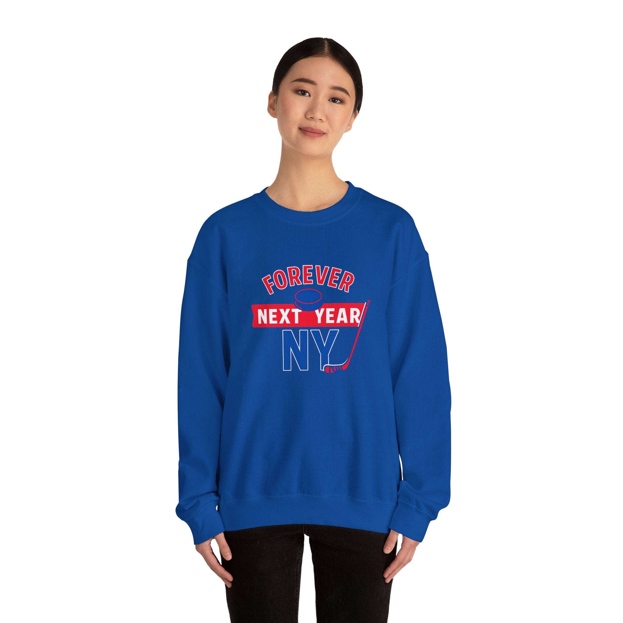 Forever Next Year NY Crewneck Sweatshirt Red and Blue, Hockey Fan, Cozy Unisex Sweatshirt, Sports Apparel, Gift for Him/Her, Casual Wear, Football Fan Gear