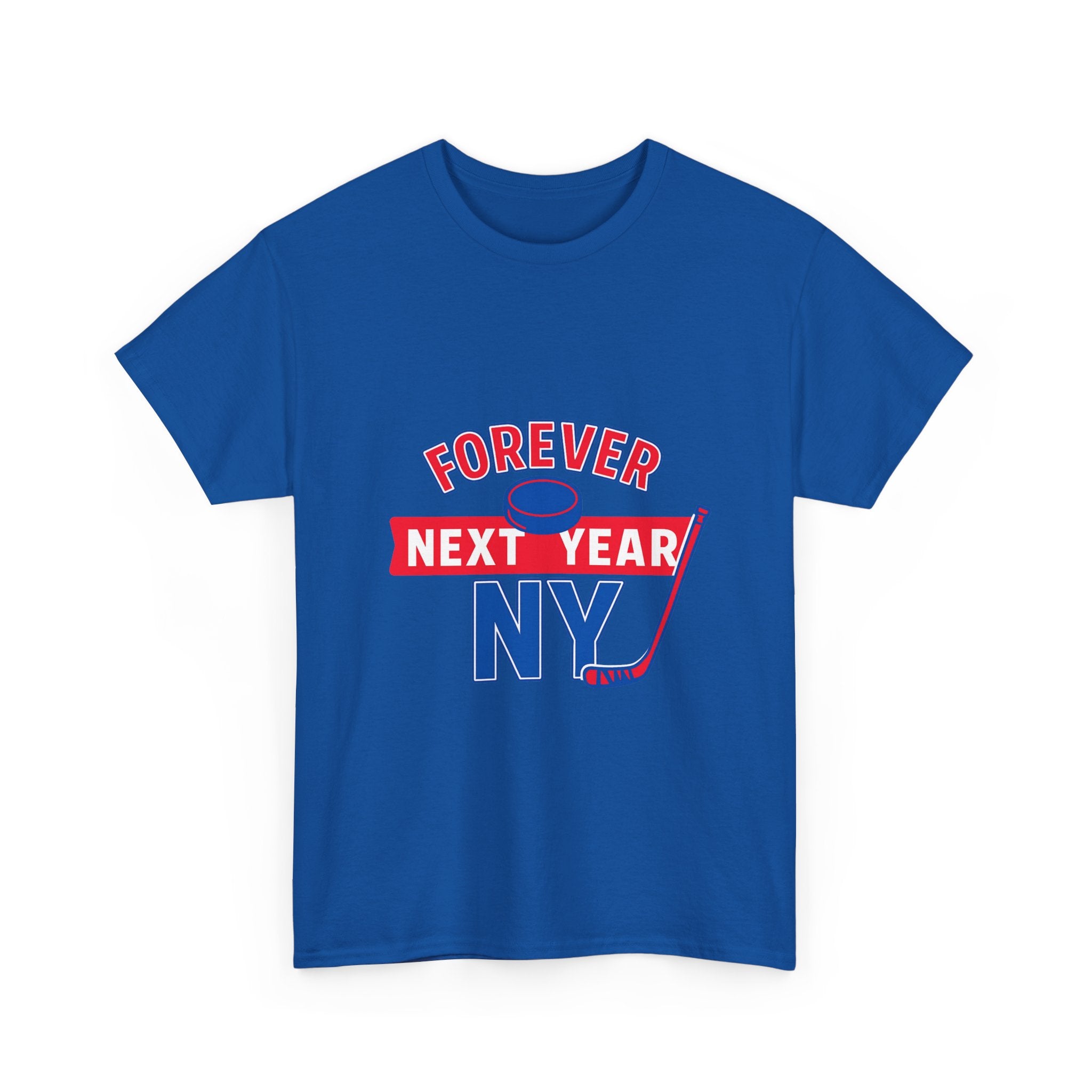 Forever Next Year NY Tee - Hockey Fan Edition, Blue and Red, Unisex Cotton T-Shirt, Sports Fan Gift, Game Day Apparel, Green Sportswear, Casual Wear