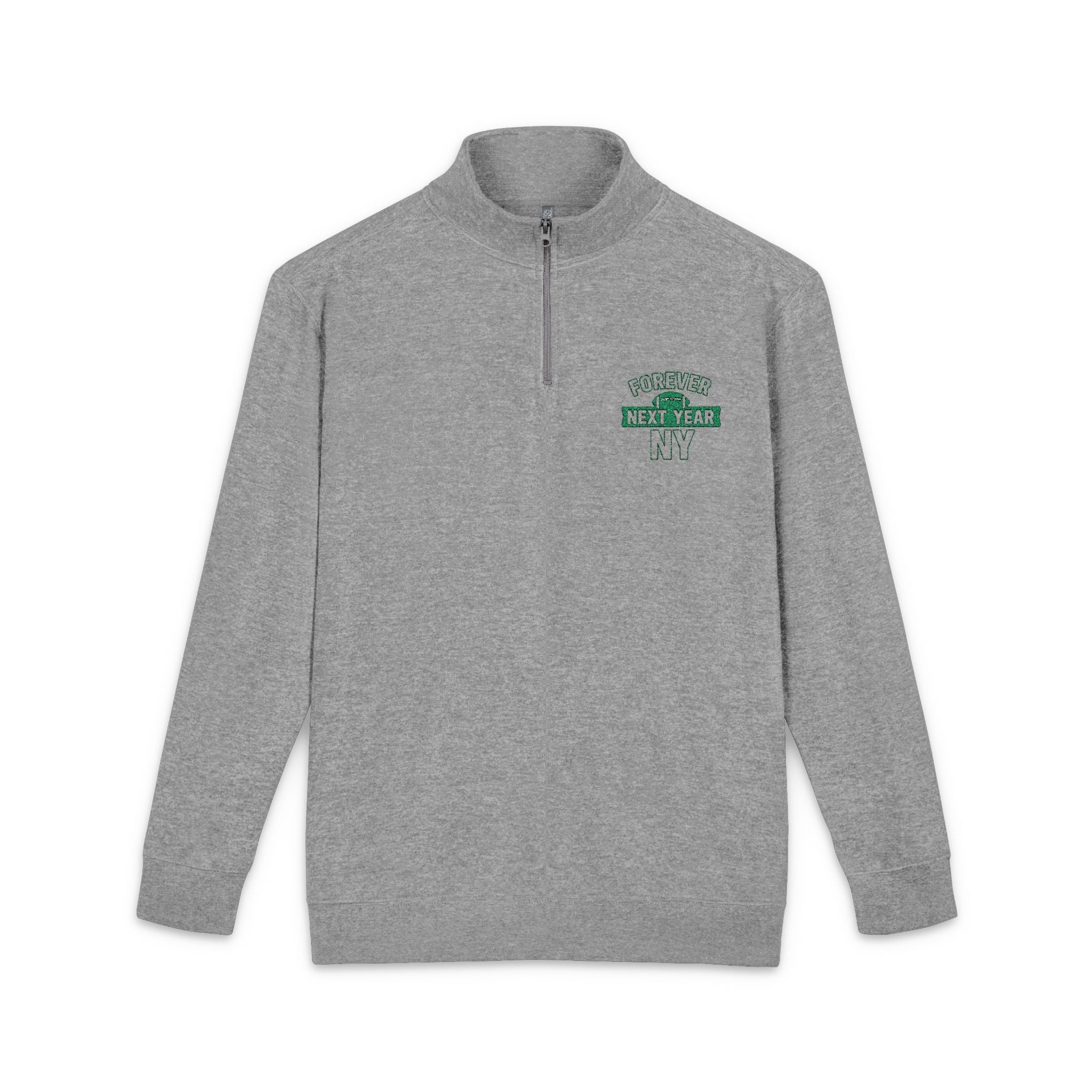 Embroidered Quarter‑Zip Pullover NY Football Edition - Forever Next Year NY, Black and Green