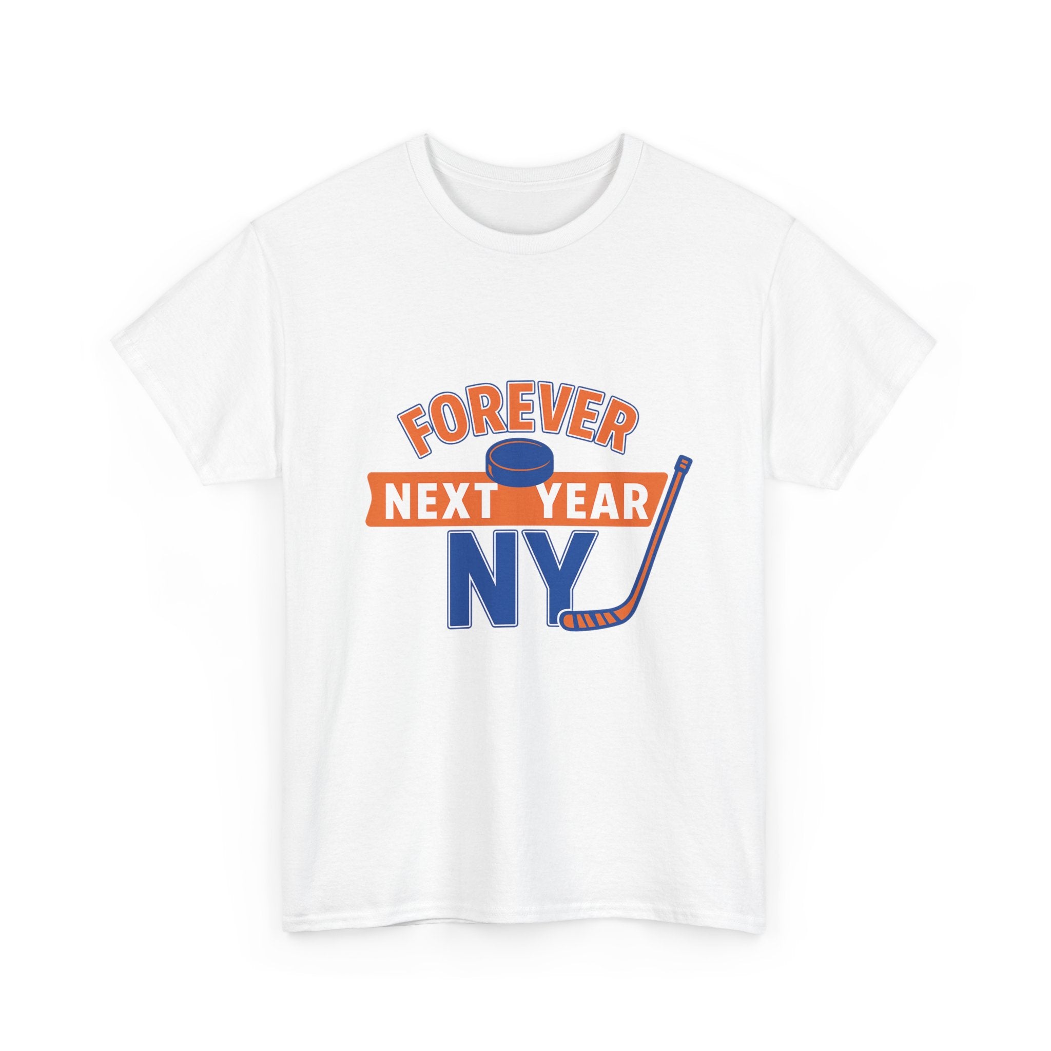 Forever Next Year NY Tee - Hockey Fan Edition, Blue and Orange, Unisex Cotton T-Shirt, Sports Fan Gift, Game Day Apparel, Green Sportswear, Casual Wear
