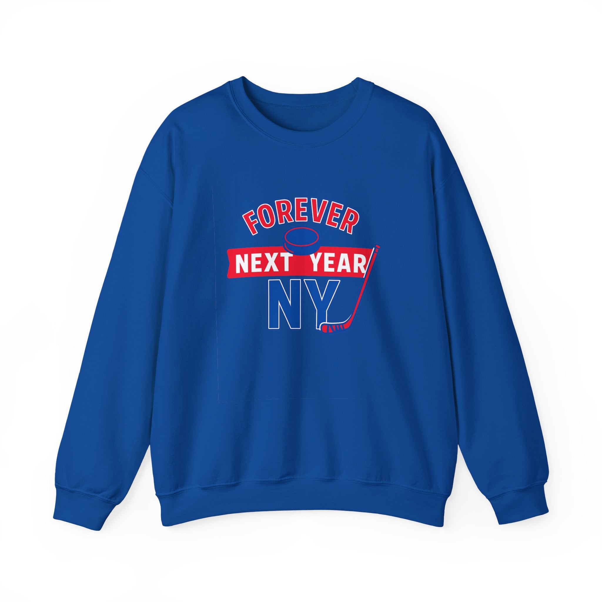 Forever Next Year NY Crewneck Sweatshirt Red and Blue, Hockey Fan, Cozy Unisex Sweatshirt, Sports Apparel, Gift for Him/Her, Casual Wear, Football Fan Gear