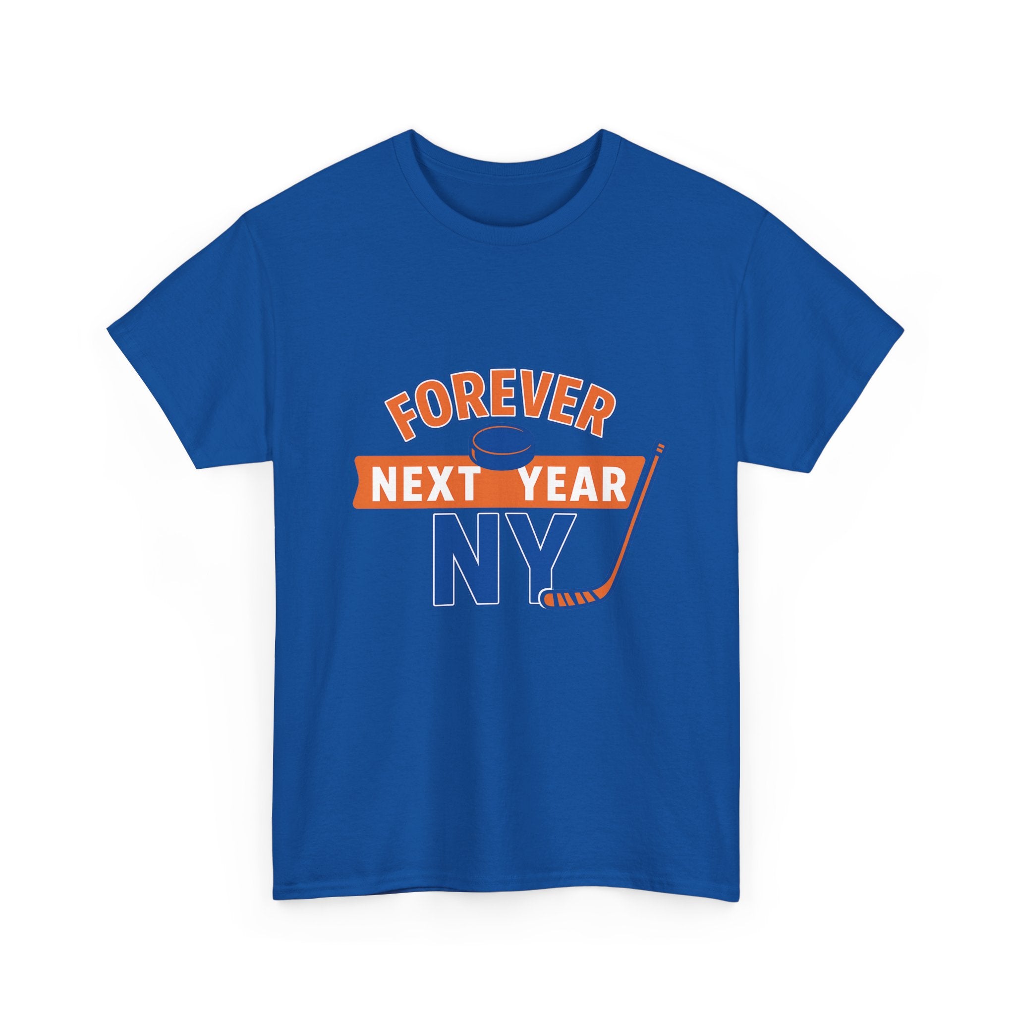 Forever Next Year NY Tee - Hockey Fan Edition, Blue and Orange, Unisex Cotton T-Shirt, Sports Fan Gift, Game Day Apparel, Green Sportswear, Casual Wear