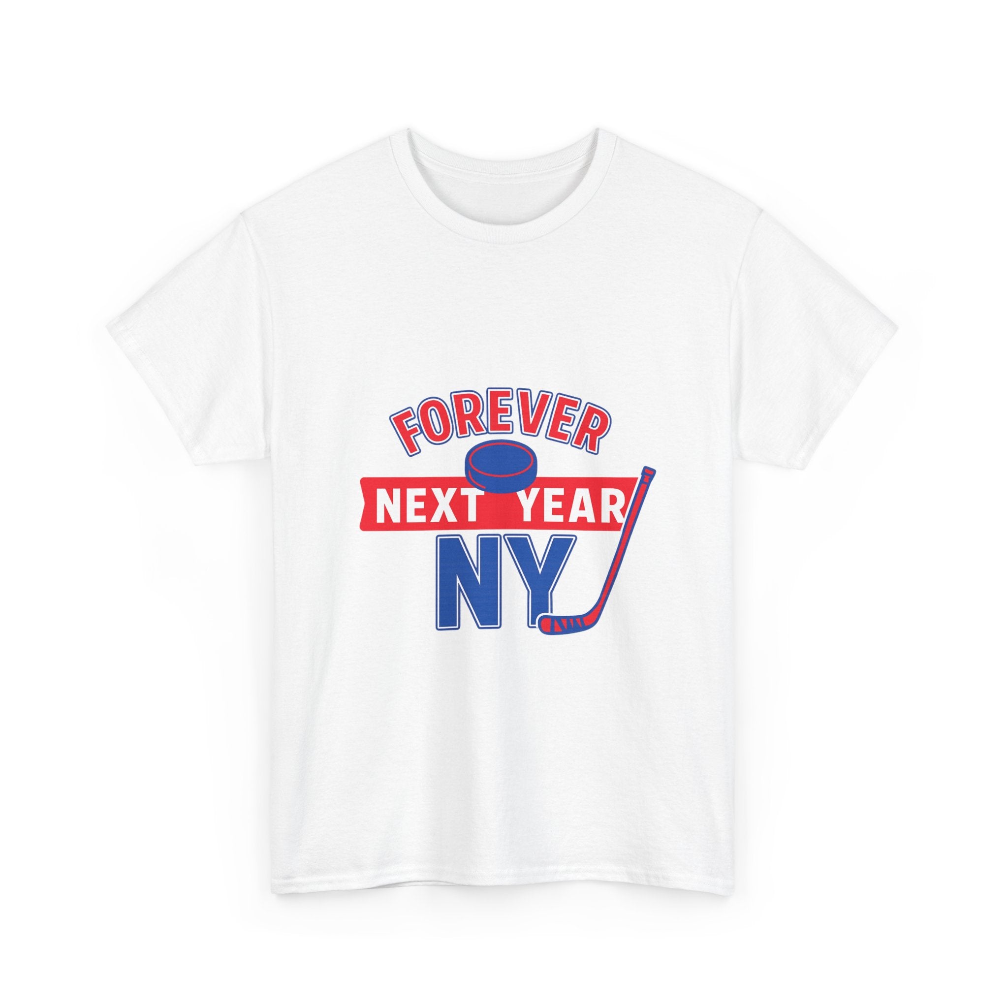 Forever Next Year NY Tee - Hockey Fan Edition, Blue and Red, Unisex Cotton T-Shirt, Sports Fan Gift, Game Day Apparel, Green Sportswear, Casual Wear