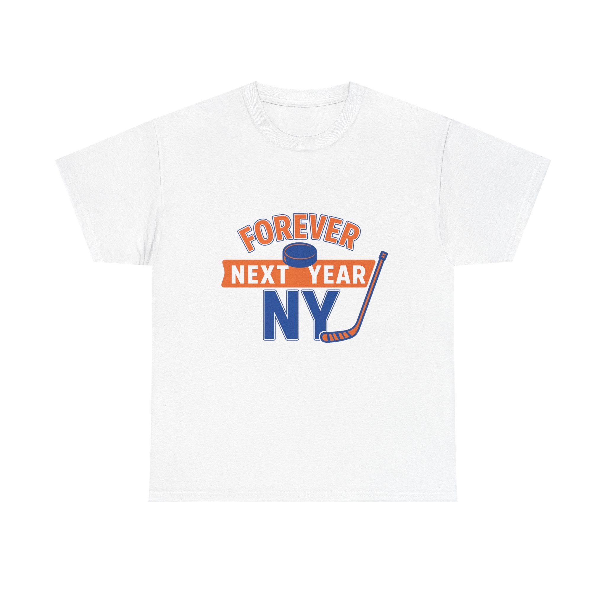 Forever Next Year NY Tee - Hockey Fan Edition, Blue and Orange, Unisex Cotton T-Shirt, Sports Fan Gift, Game Day Apparel, Green Sportswear, Casual Wear
