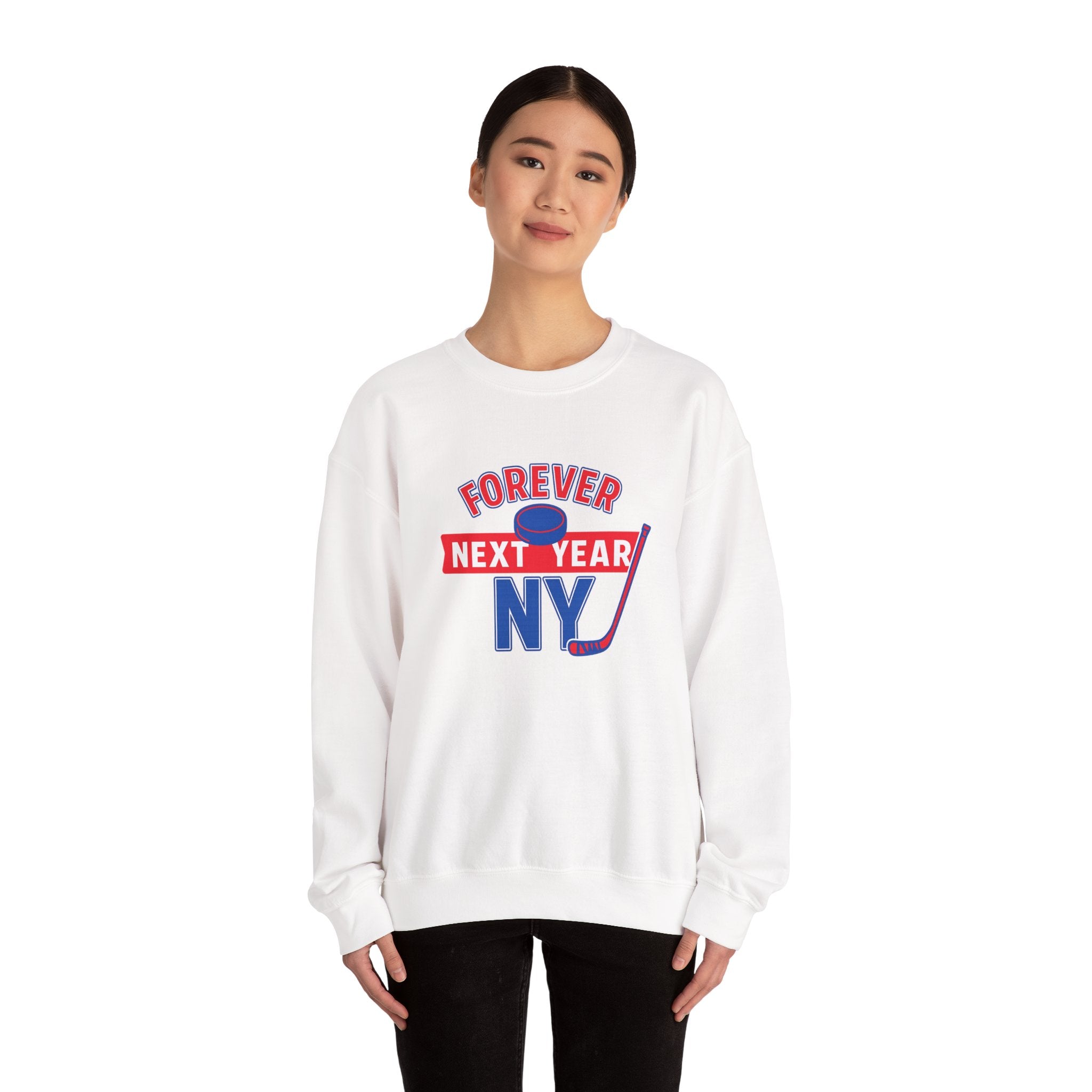 Forever Next Year NY Crewneck Sweatshirt Red and Blue, Hockey Fan, Cozy Unisex Sweatshirt, Sports Apparel, Gift for Him/Her, Casual Wear, Football Fan Gear