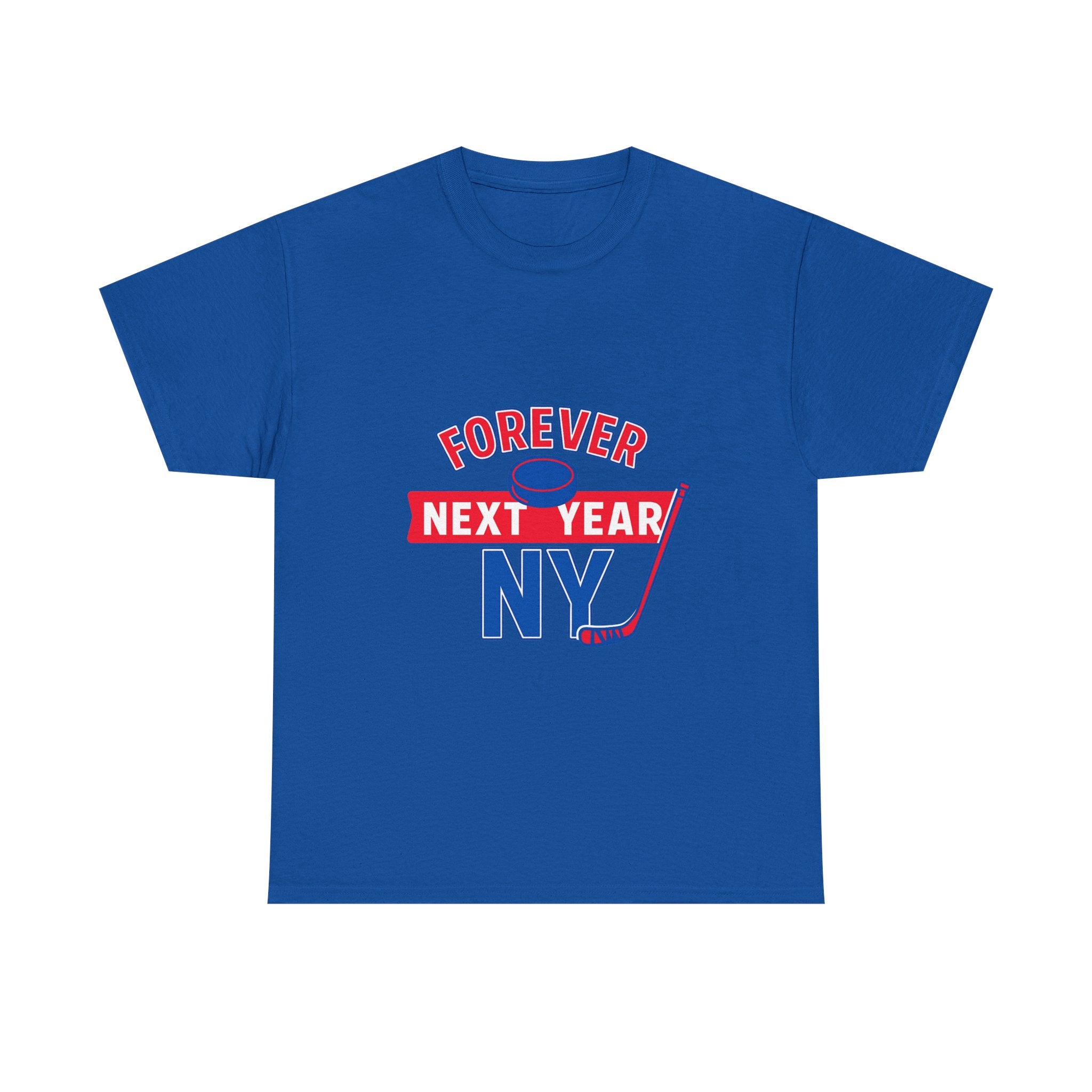 Forever Next Year NY Tee - Hockey Fan Edition, Blue and Red, Unisex Cotton T-Shirt, Sports Fan Gift, Game Day Apparel, Green Sportswear, Casual Wear