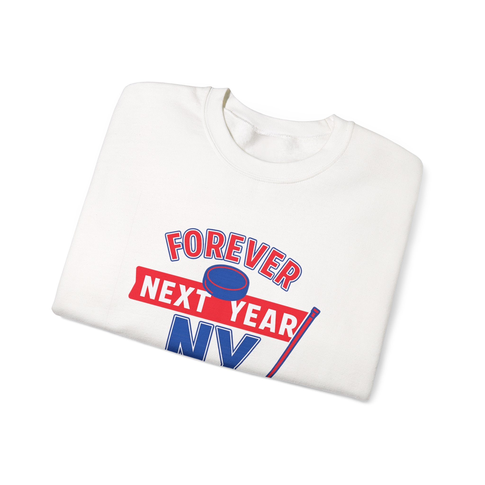 Forever Next Year NY Crewneck Sweatshirt Red and Blue, Hockey Fan, Cozy Unisex Sweatshirt, Sports Apparel, Gift for Him/Her, Casual Wear, Football Fan Gear
